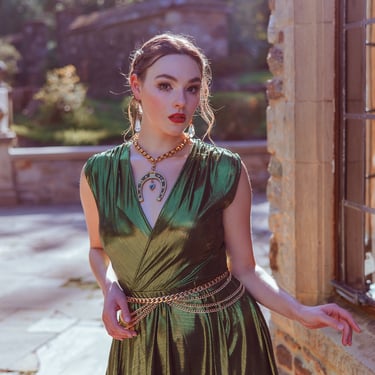 Mythos dress in Gorgon Green Metallic Knit