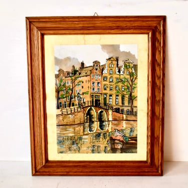 Vintage Painting Water Colour Wooden Frame German Artist  Wall Decor Rustic Decor Collection 