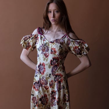 1930s Floral Print Taffeta Dress 