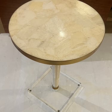 Contemporary Small End Cocktail table Lucite Base Brass &amp; Tessellated Stone