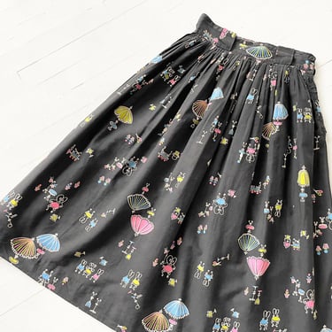 1950s Black Novelty Print Skirt 