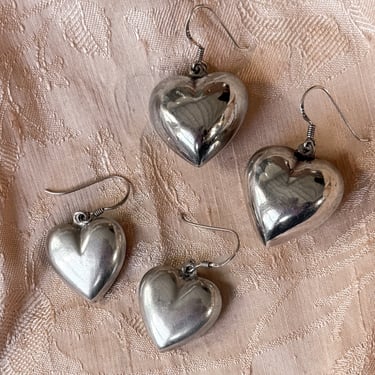 90s Sterling Puffy Heart Dangle Earrings