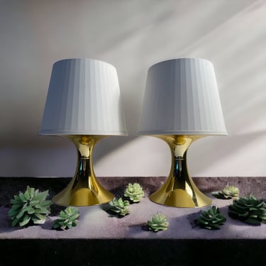 Vintage 00s Pair of Ikea Lampan Plastic Accent Lamps with Tulip Bases 