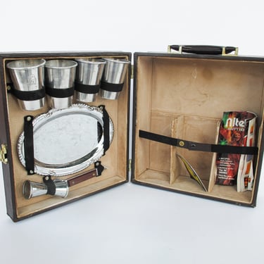Travel Bar Suitcase with Metal Servingware 