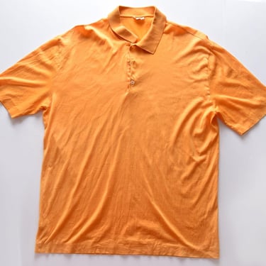 CHARVET Place Vendome ITALY Men's Polo Shirt, T shirt, Orange Vintage Designer Italian Egyptian Karnak cotton Short sleeve 