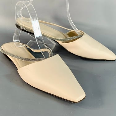 BRUNELLO CUCINELLI Size 10 Beige Silver Leather Monili Slip On Flats