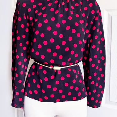1980's Black & Red Polka Dots Blouse Shirt Vintage Top 