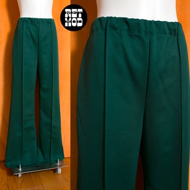 Retro Vintage 60s 70s Dark Green Polyester Pants 