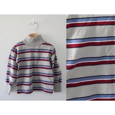 Vintage Boys Shirt - Long Sleeve Striped Tee - Toddler Boy T-shirt - Size 4T 