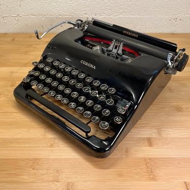 1938 Corona Sterling 4-Bank Portable Speedline Typewriter with Case, New Black/Red Ribbon, Owner's Manual 