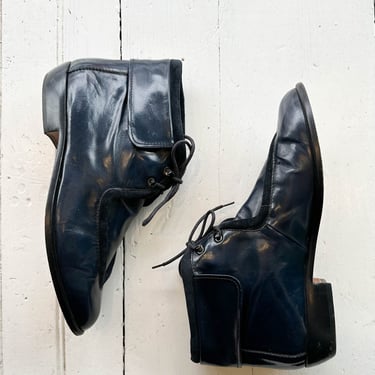 1980s Casadei Midnight Blue Leather Ankle Boots 