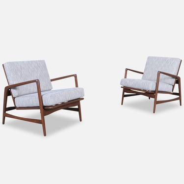 Mid-Century Walnut Reclining Lounge Chairs by Ib Kofod Larsen for Selig