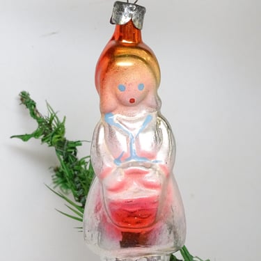Antique 1940's Mercury Glass Little Red Riding Hood Christmas Tree Ornament, Hand Painted Vintage Retro Nursery Rhyme Decor 