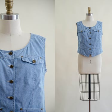 blue chambray vest | 80s vintage Liz Claiborne blue cotton waistcoat dark academia 