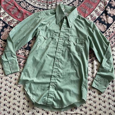 Vintage ‘70s Cow Hand pearl snap Western shirt | dusty mint green, 1970s rodeo style, Country Western aesthetic, M 