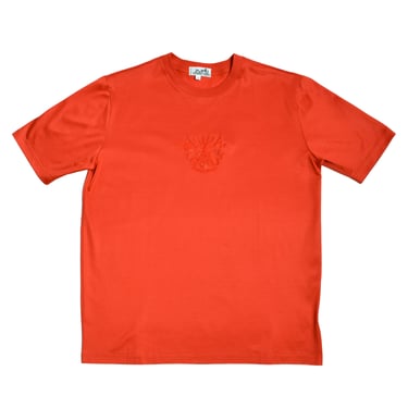 Hermes Vintage Tomato Red Embroidered Monogram T-Shirt