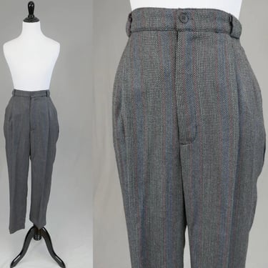 80s Pleated Dress Pants - 28 29 30 waist - Gray Black Red Blue - High Rise Waisted - Susan Roberts - Vintage 1980s - 28