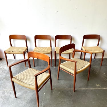 Niels Otto Møller teak and cord dining chairs 