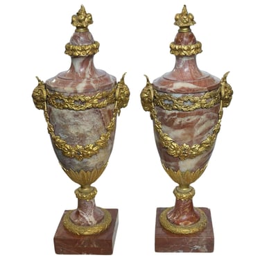 Pair of French Late 19th Century Marble & Bronze Urns
