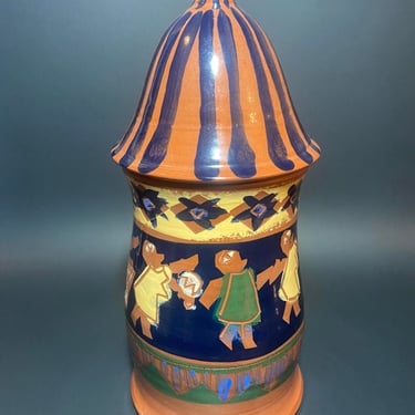 Vintage Marylynn Schumacher Multi-Colors Glaze Design Clay jar 