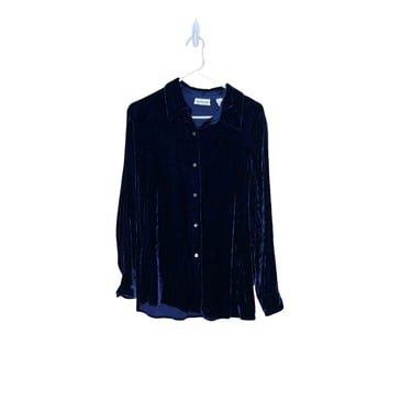 Vintage 90's Ann Taylor Blue Velvet Silk Blend Button Down Blouse, Size 12 
