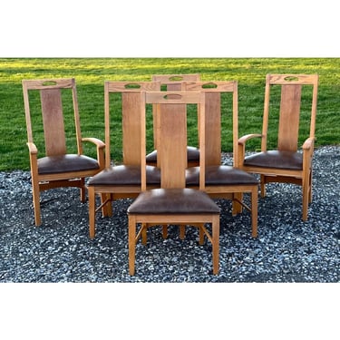 Thomasville Mission Style Oak Dining Chairs - Set of 6 