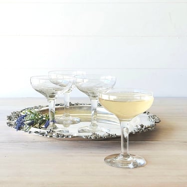 Vintage Grape Etched Champagne / Cocktail Coupes - Set of 4 