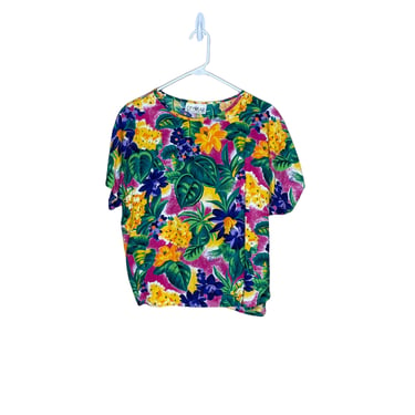 Vintage 80's Citywear Colorful Tropical Hawaiian Boxy Blouse, Size Large 