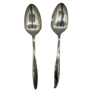 Mid-century "Silver Flower" and "Song of Autumn" Serving Spoons by Oneida Silver, Pair 