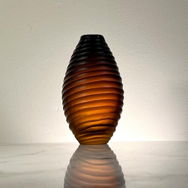 Unusual hand cut battuto vase in amber handblown glass 