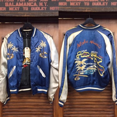 Vintage 1950’s/60’s Aloha Hawaii Souvenir Tour Satin Jacket, Vintage Jacket, Vintage Embroidery, Reversible, Vintage Clothing 