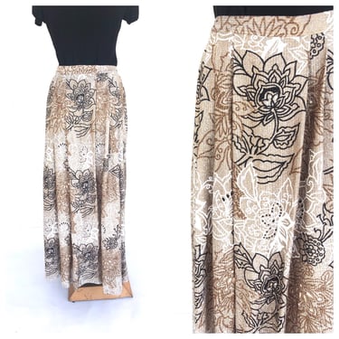 Vintage 70s Metallic Patterned Maxi Skirt, VTG 1970s Full Disco Patterned Maxi Skirt, 70s Metallic Cream Floral Patterned Maxi Skirt 