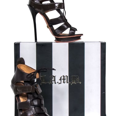 L.A.M.B. - Brown Leather Lace-Up Stiletto Heels Sz 6