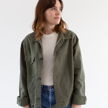 Vintage Sage Green Single Pocket Work Jacket | Unisex Cotton Utility | Made in Italy | S | IT348 