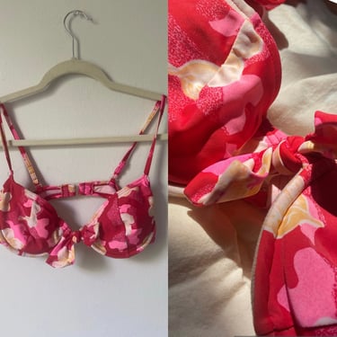 Pink and Red Floral 90s Bikini Set 