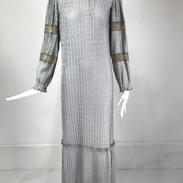 Mary McFadden Silver Grey & Gold Lace Collection 1 Peasant Style Dress