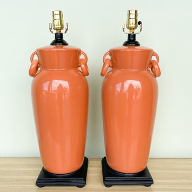Pair of Orange Ceramic Lamps