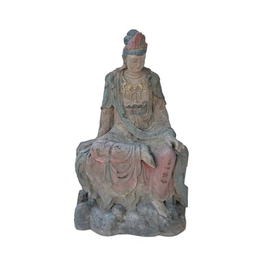 Rustic Wood Color Sitting Bodhisattva Kwan Yin Tara Buddha Statue ws3517E 