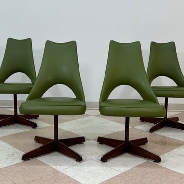 Mid-Century Modern Swivel Dining Chair Set Of 4 / Green Vinyl With Wood Back (SHIPPING NOT FREE) 
