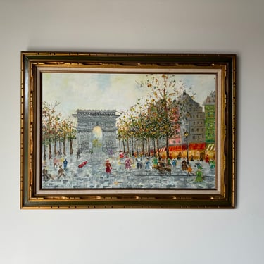 70's Harry Williams Impressionist Cityscape Paris -  Arc De Triomphe Oil  Painting, Framed 