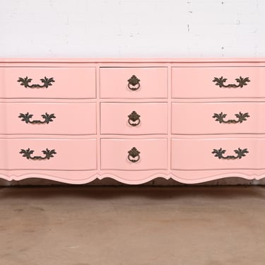 Henredon French Provincial Louis XV Pink Lacquered Triple Dresser, Newly Refinished