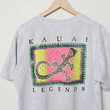 vintage men's KAUAI heather grey GECKO athlete surfer COTTON t-shirt slouchy t-shirt top -- size xl 