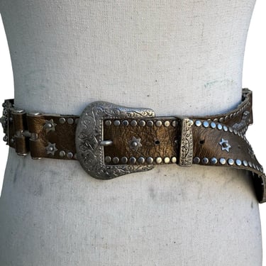 Lily Farouche Munich White Leather Western Belt Turquoise Silver Studded Concho Lily Farouche Munich Vintage White Leather Studded Star  main image 2