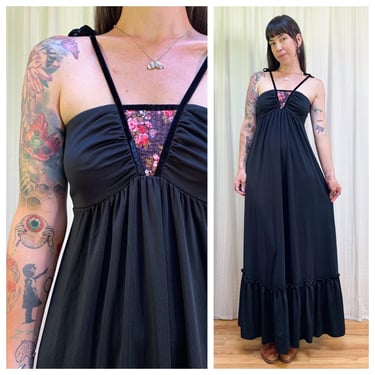 1970s black maxi dress 