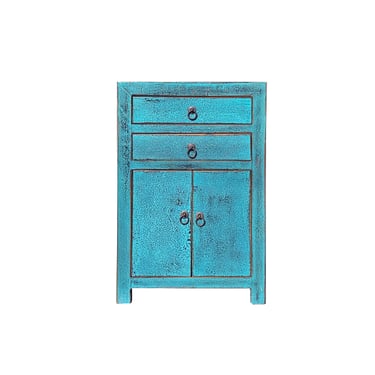 Distressed Marks Turquoise Blue 2 Drawers End Table Nightstand ws4457E 