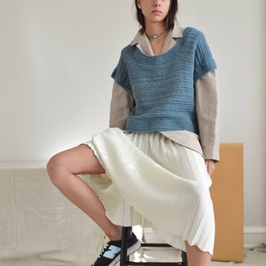 handknit chunky short sleeve french blue sweater 
