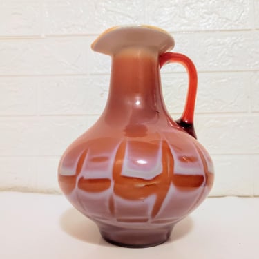 Vintage Cased Glass Vase / Orange and White Glass Pitcher / Retro 70's Vase / Small Flower Vase / Home Decor/ Table Vase/ Mid Century Modern 