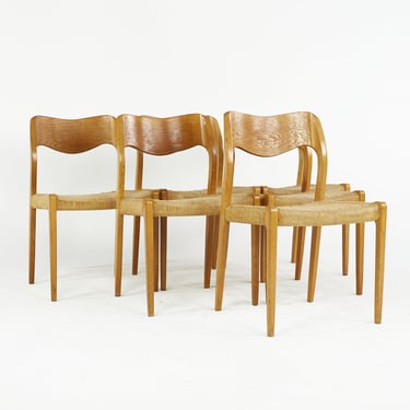 Niels Moller Model 71 Mid Century Danish Rope Seat Teak Dining Chairs - Set of 6 - mcm 
