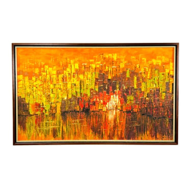 #1614 1970s Framed Abstract Oil Painting