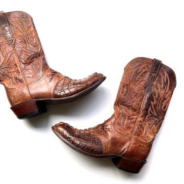 Lucchese 1883 Brown Hornback Caiman Western Cowboy Boots. Mens Size 9.5 
